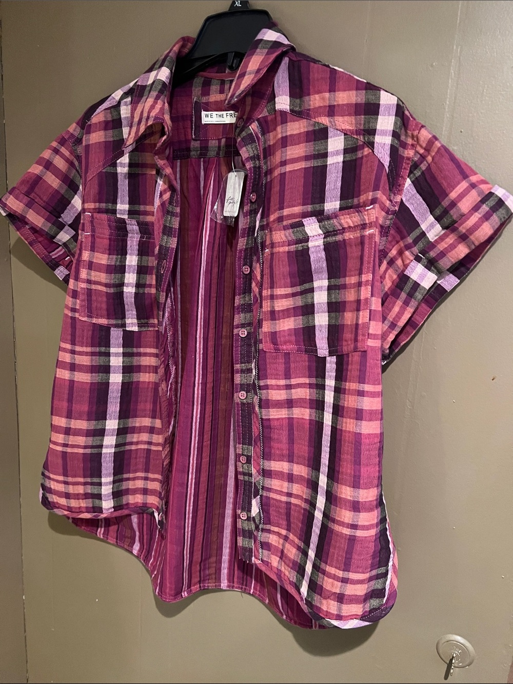 We The Free Firefly Madras Shirt in Micha Plum Plaid Combo Sz S NEW
